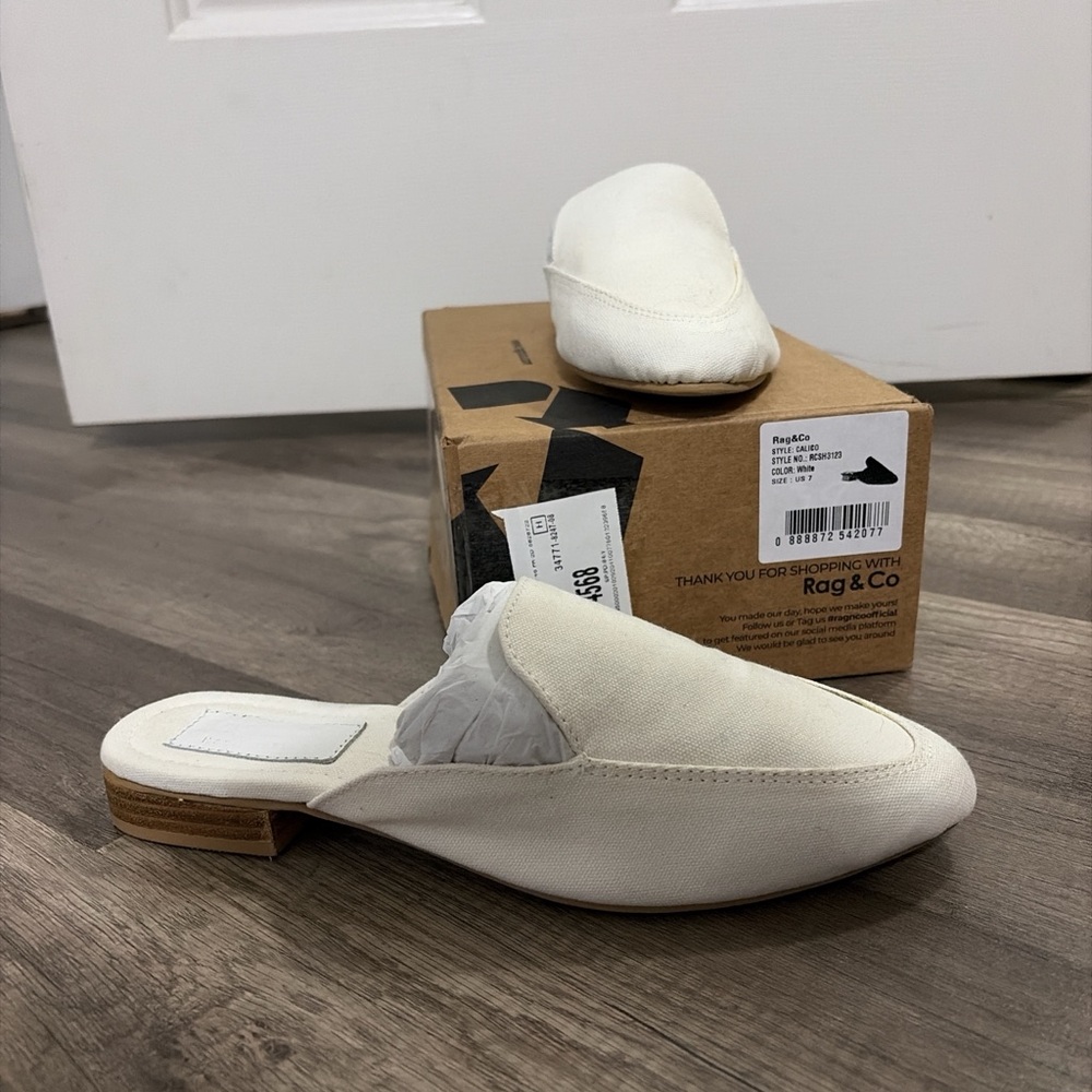 Rag & Co White Canvas Slip-On Mule